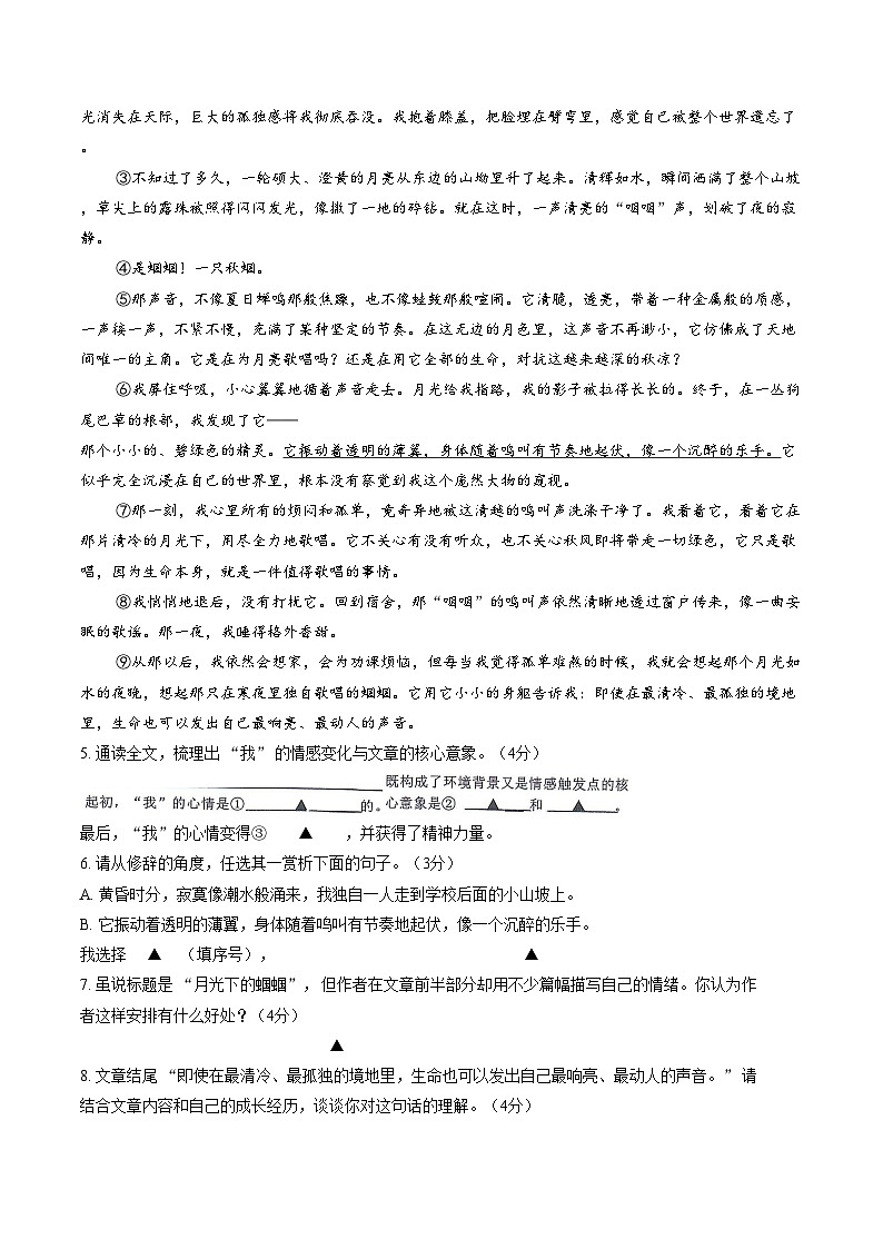 浙江省绍兴市嵊州市三界片2025_2026学年第一学期七年级语文期末测试（文字版，含答案）第3页