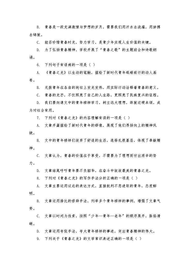 第15课《青春之光》练习（含答案） 2025—2026学年统编版语文七年级下册第2页