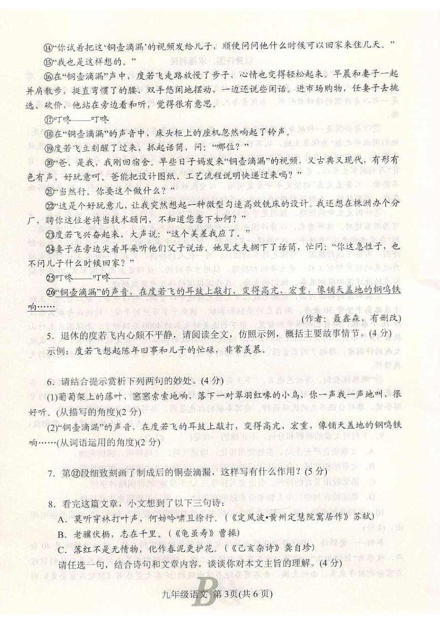 河南平顶山市宝丰县2025-2026学年第一学期期末评估九年级语文试卷第3页