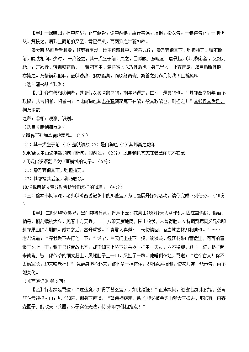 江苏连云港东海县2025-2026学年度第一学期期末阶段性学业质量监测七年级语文试题含答案第3页