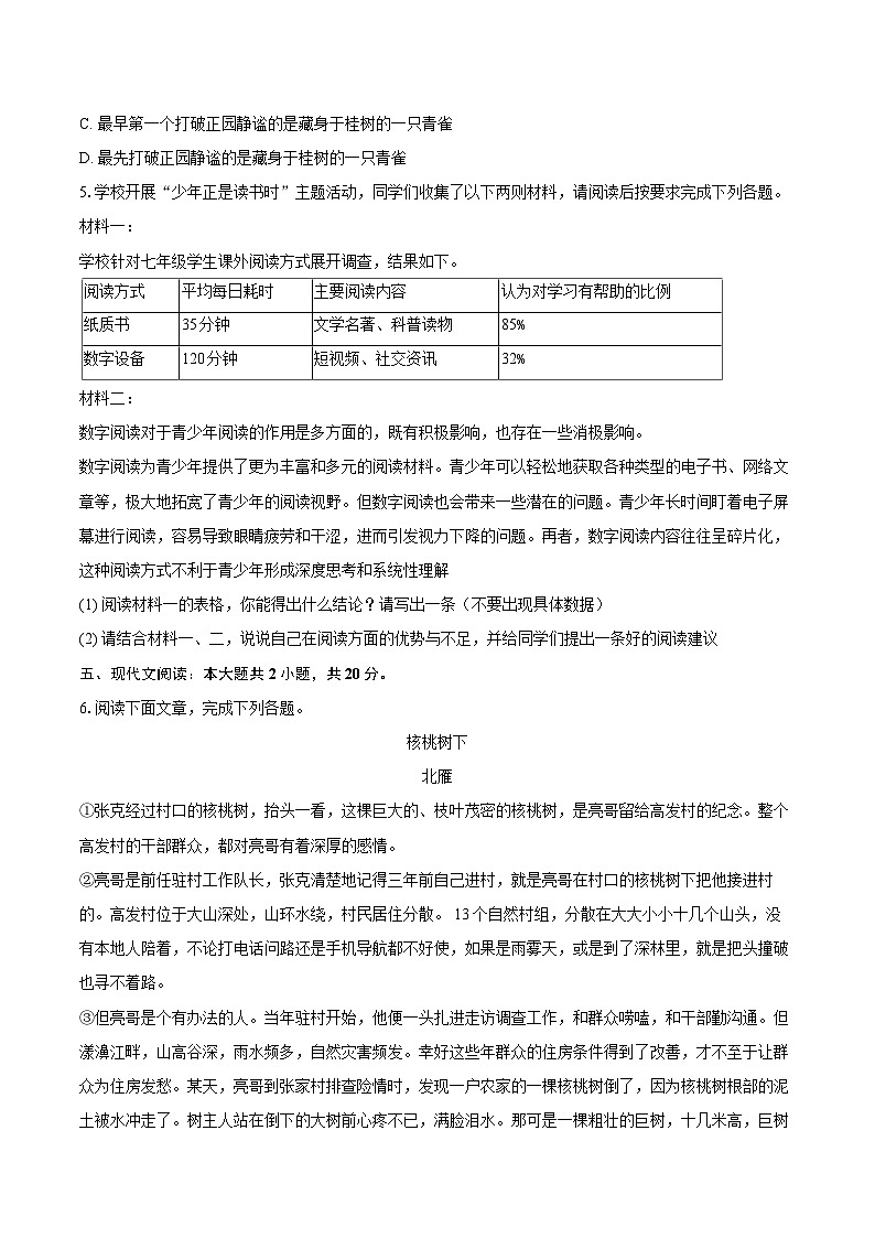 2025-2026学年云南省楚雄州七年级（上）期末语文试卷-自定义类型第3页