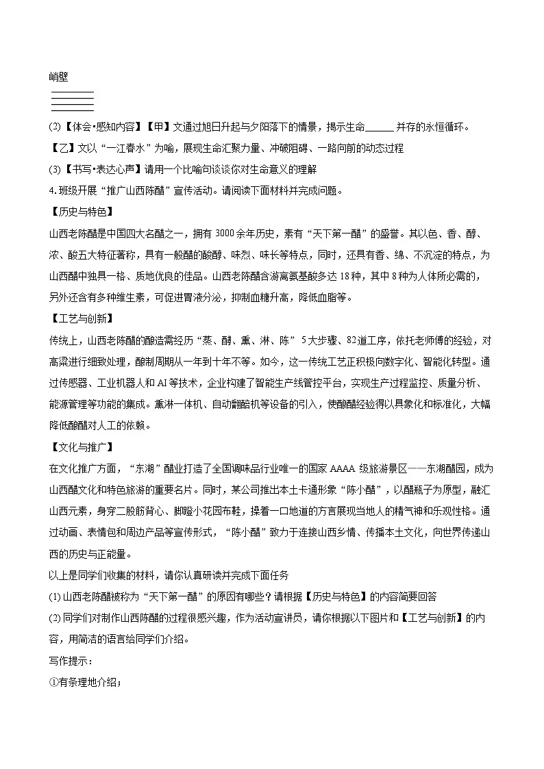 2025-2026学年山西省晋中市灵石县八年级（上）期末语文试卷-自定义类型第3页