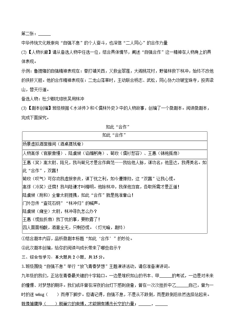 2025-2026学年江苏省宿迁市宿城区九年级（上）期末语文试卷-自定义类型第2页