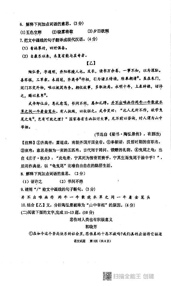 广东省汕头市潮阳区铜贵谷三镇联考2024-2025学年八年级上学期1月期末语文试题第3页