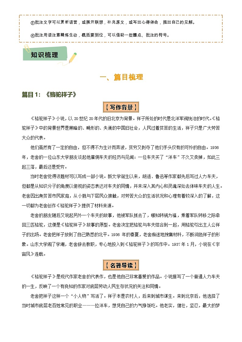 专题11 《骆驼祥子》《海底两万里》(8份思维导图+2部名著梳理+5点阅读技巧+5点复习方法)(解析版)第3页