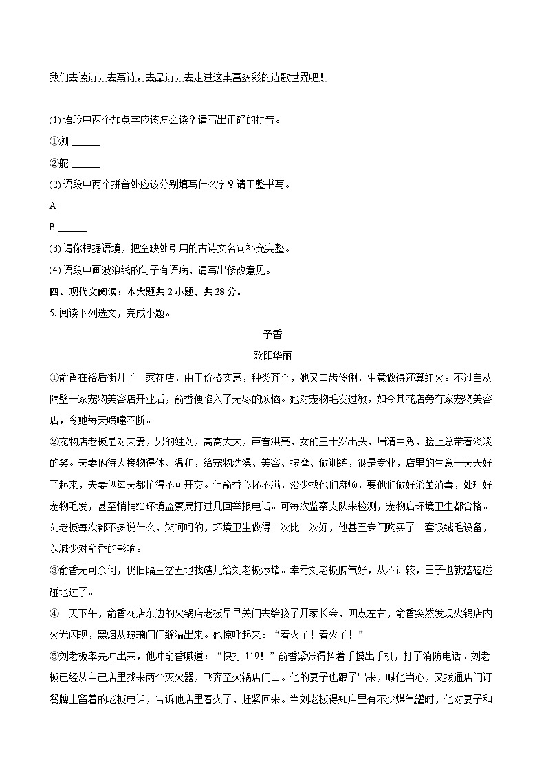 2025-2026学年河南省南阳市镇平四中九年级（上）期末语文试卷-自定义类型第2页