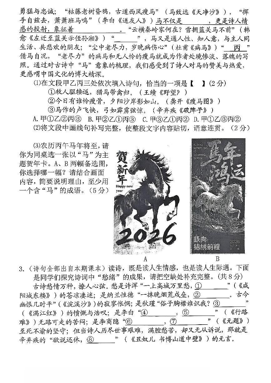 河南省南阳市2025-2026学年九年级上学期期末语文试卷及答案第2页