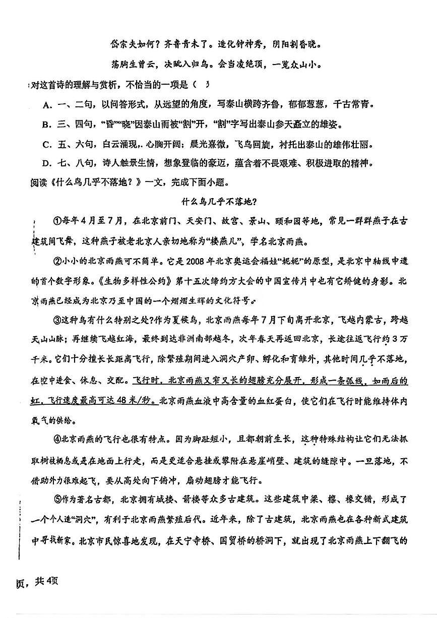 天津市汉阳道中学2025—2026学年上学期期末调研九年级语文校考试试卷 (扫描版，无答案)第2页