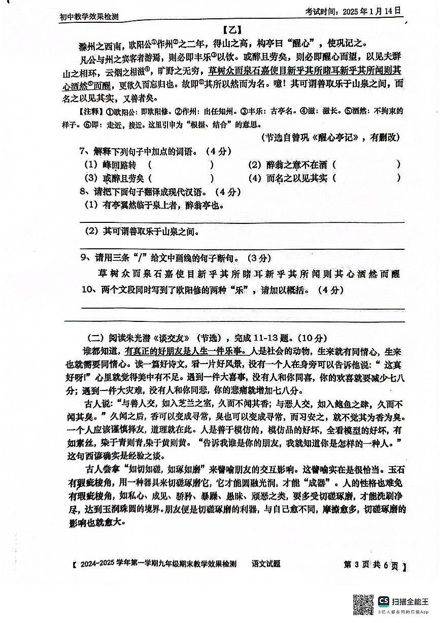 广东省湛江市雷州市2024-2025学年九年级上学期1月期末语文试题第3页