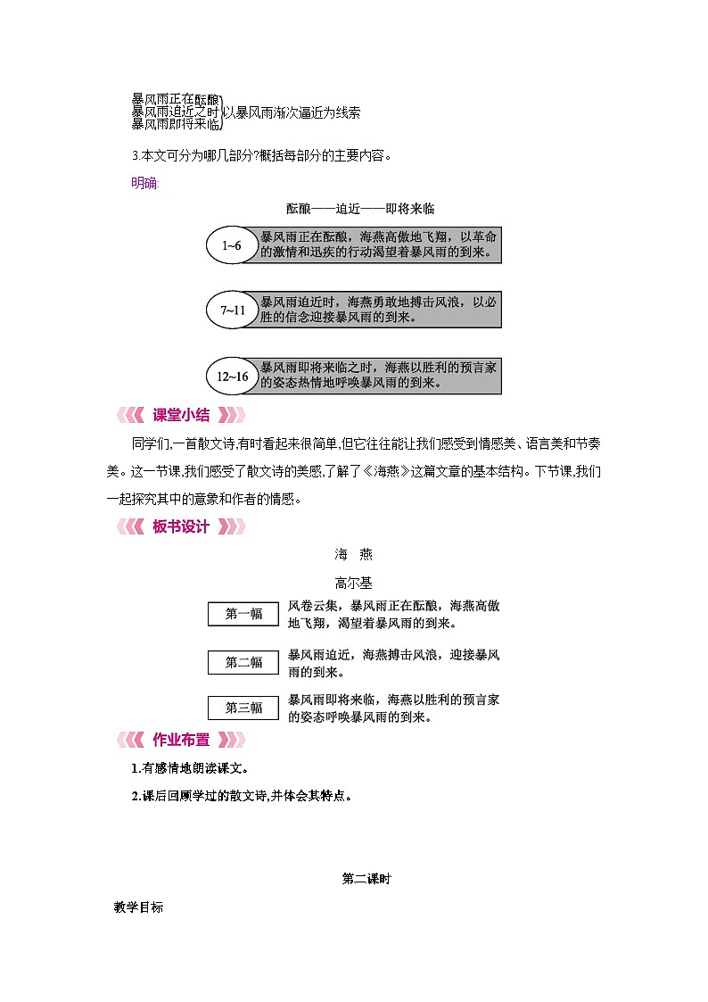 人教部编版九年级语文下册第一单元4海燕教案第3页