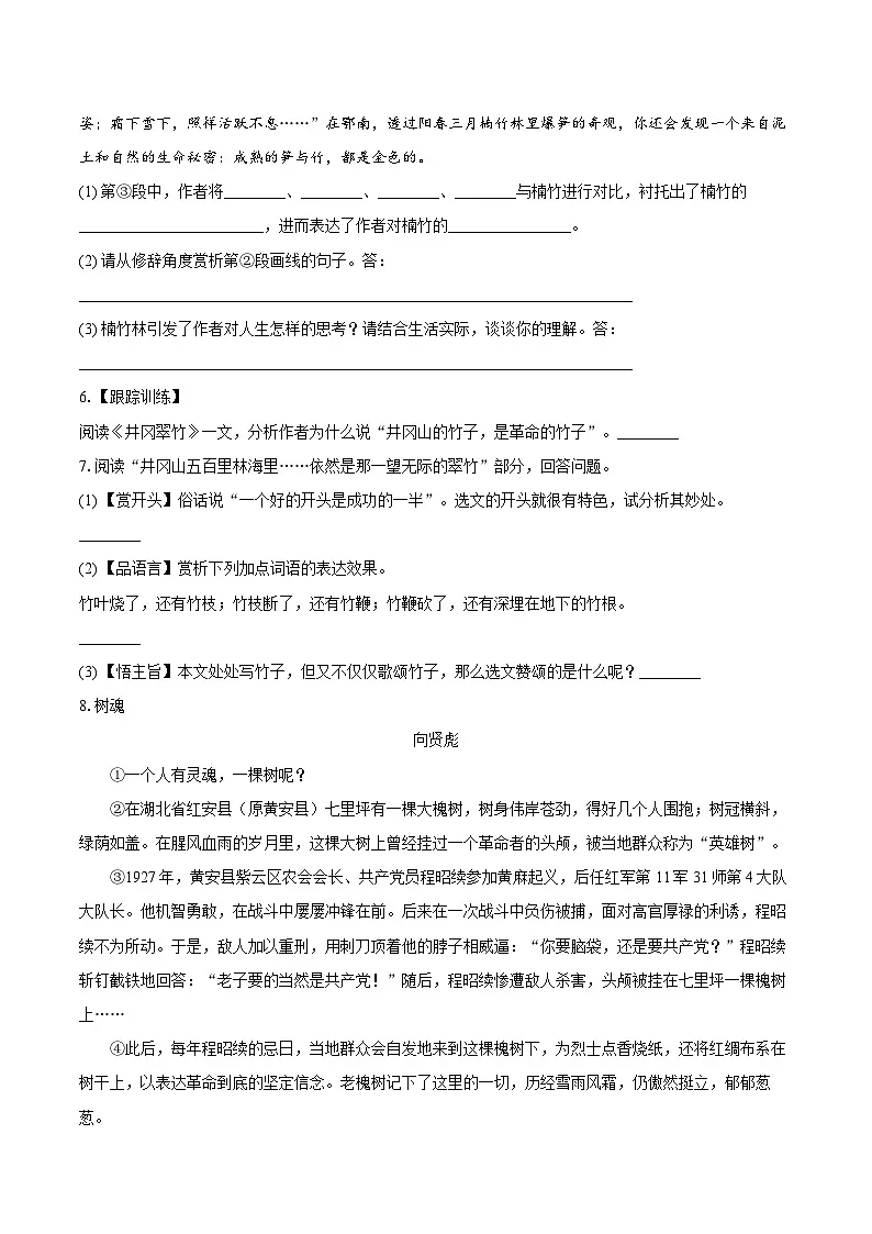第15课《井冈翠竹》同步训练2025-2026学年统编版语文七年级下册（含答案）第3页