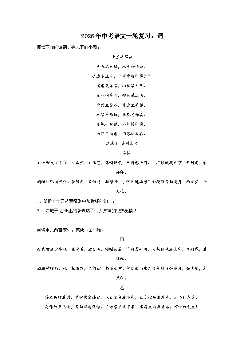 词-2026年中考语文一轮复习讲练(全国通用）附答案解析第1页