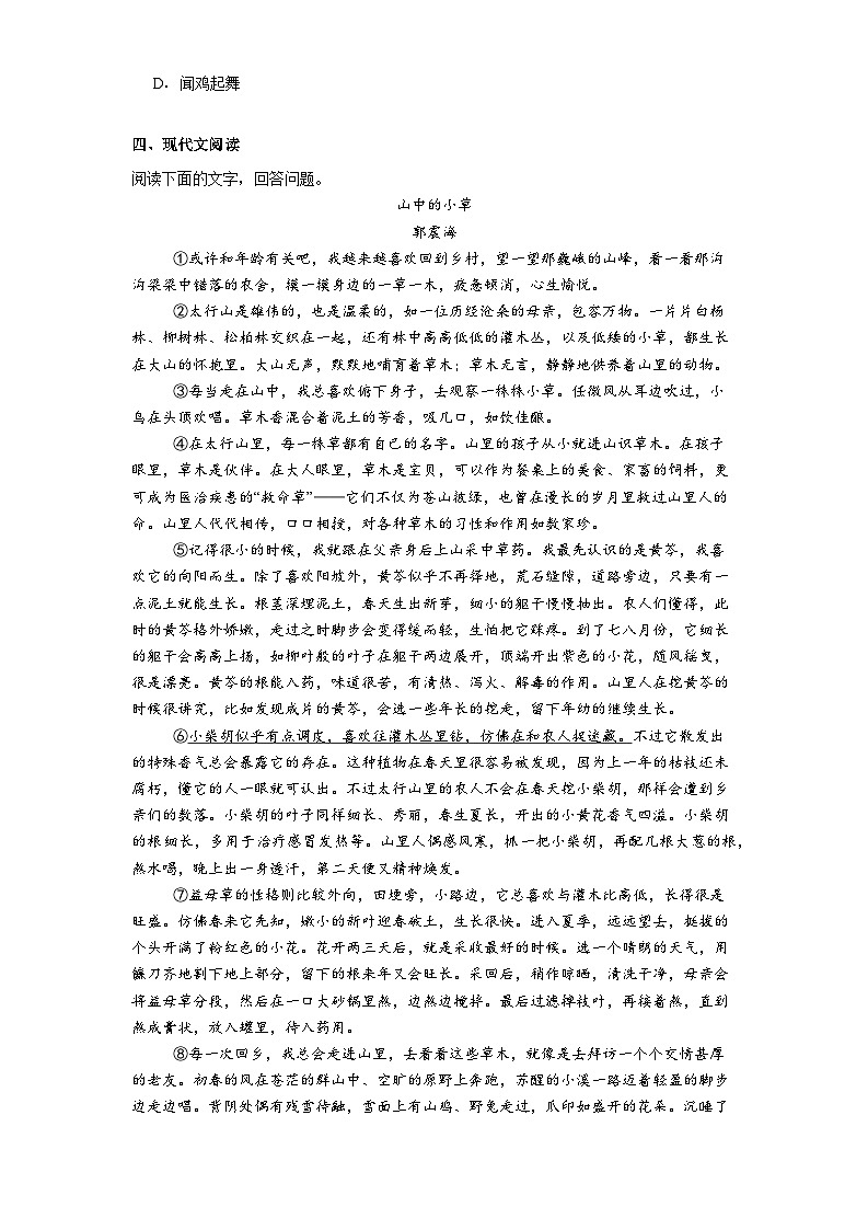 安徽省安庆市桐城市桐城部分学校2025-2026学年九年级上学期期中语文试题（含答案）第3页