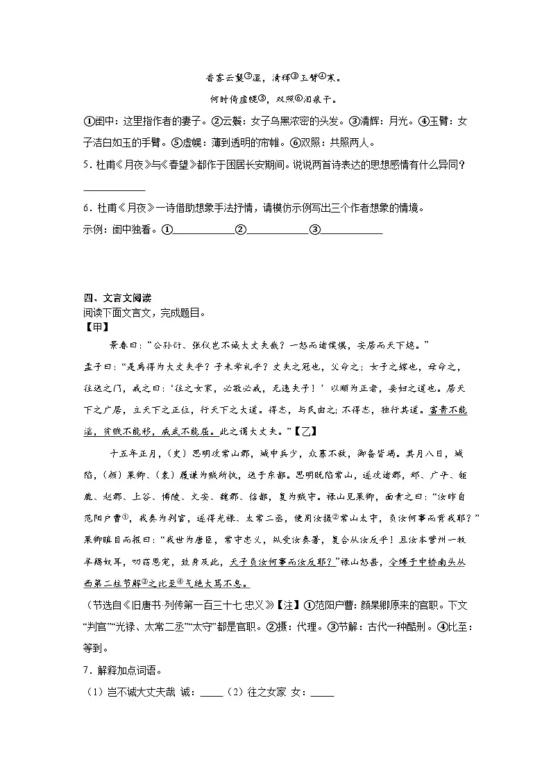 2025-2026学年八年级上学期期末阶段性练习语文新部编版试卷（含答案）第2页