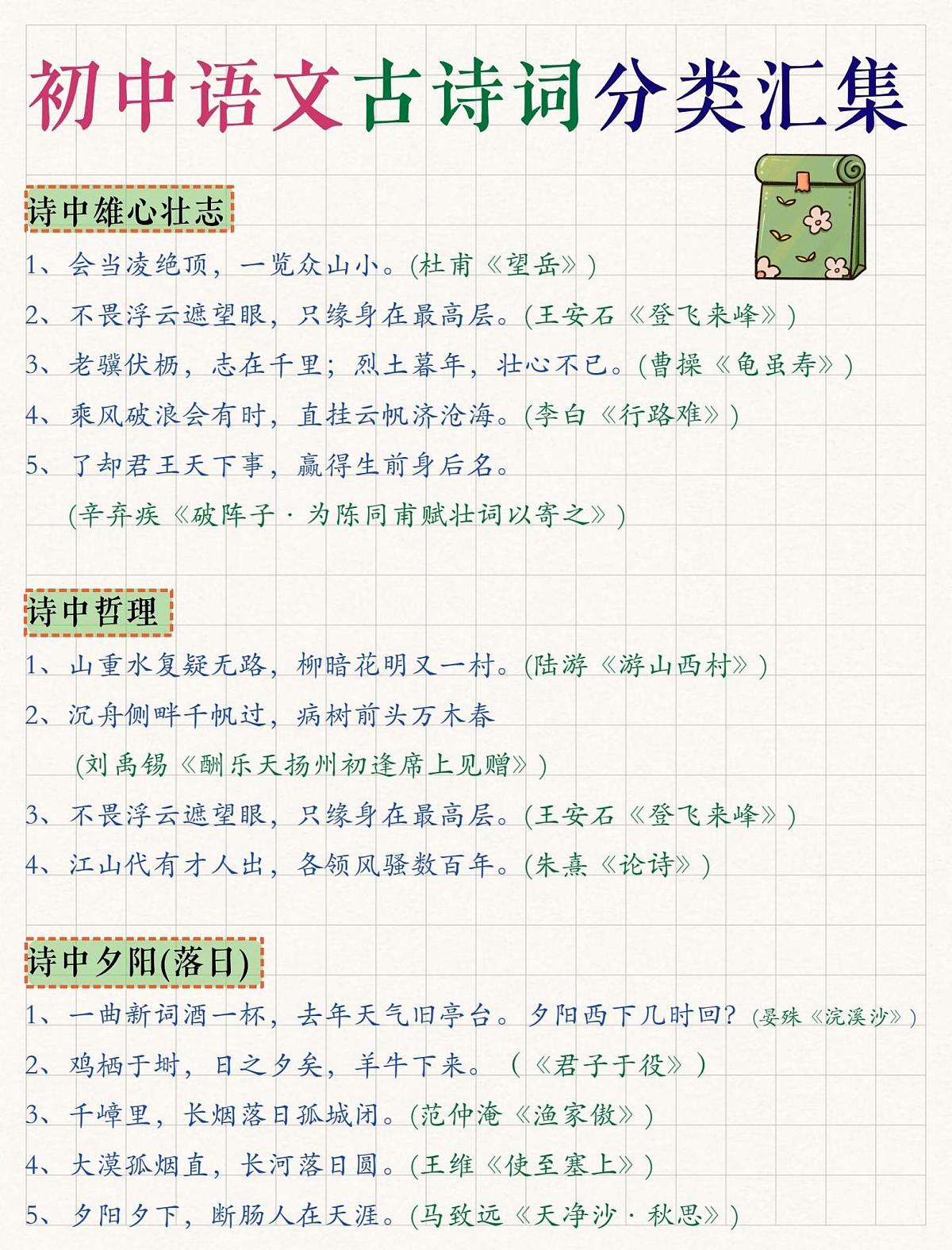 中考第一轮复习语文初中语文古诗词分类汇集知识点第1页