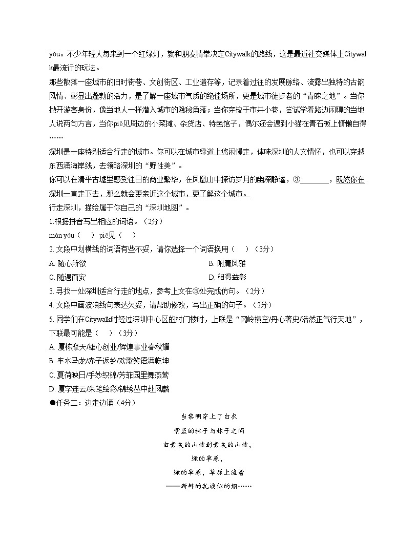 广东省深圳市新安中学（集团）2025_2026学年九年级上学期期中考试语文试题（文字版，含答案）第2页