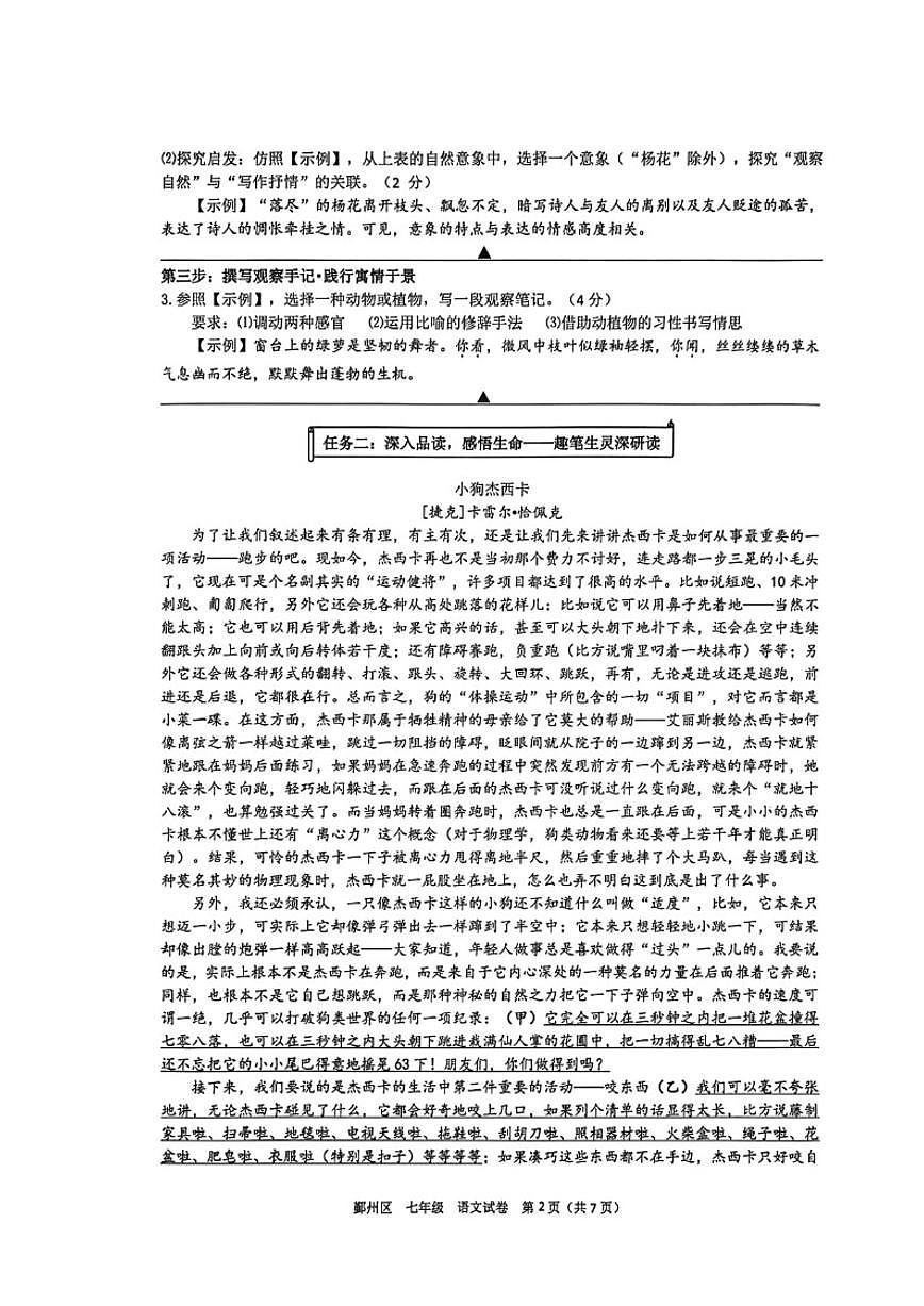 2025-2026学年浙江省宁波市鄞州区第一学期七年级语文期末卷（含答案）第2页