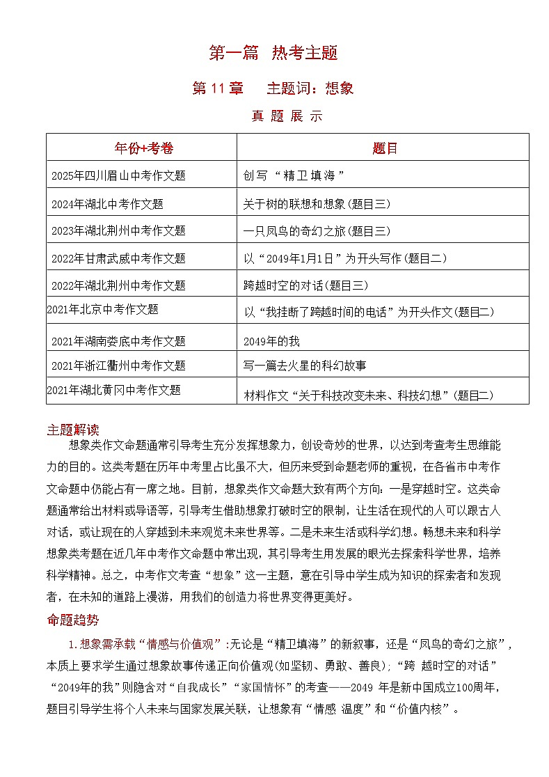 想象-2026年中考高分作文必备素材热考主题讲练（全国通用）第1页