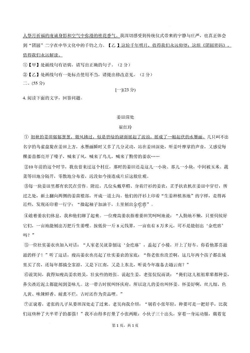 2025-2026学年安徽望江县部分学校联考上学期九年级2月期末语文试卷（含答案）第3页