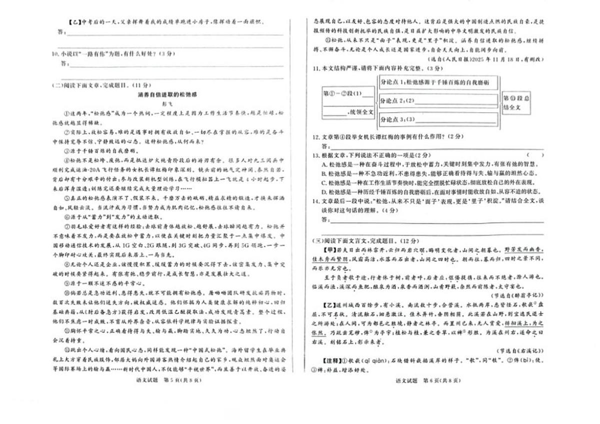 2025-2026学年甘肃省临夏回族自治州九年级上学期1月期末考试语文试题（含答案）第3页