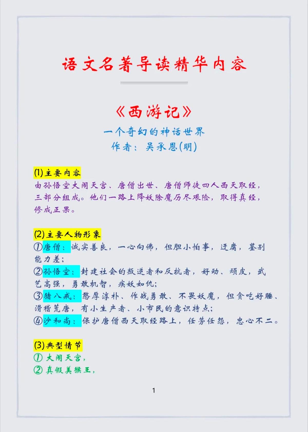 中考语文第一轮复习语文常考的名著导读知识点第1页