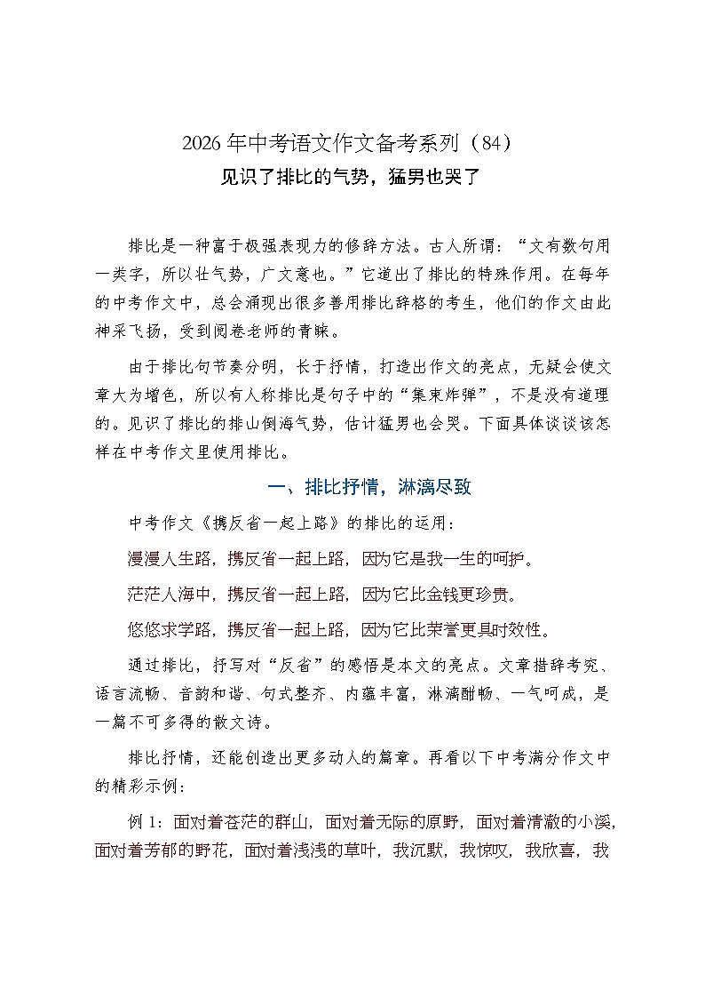 见识了排比的气势，猛男也哭了-2026年中考语文一轮复习作文复习讲练（全国通用）第1页