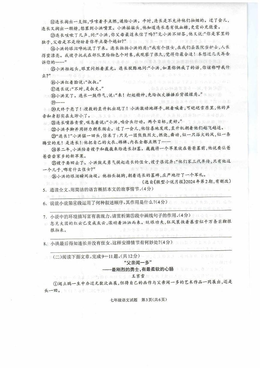 河南省驻马店市平舆县2024-2025学年七年级下学期期中考试语文试卷（图片版，含答案）第3页