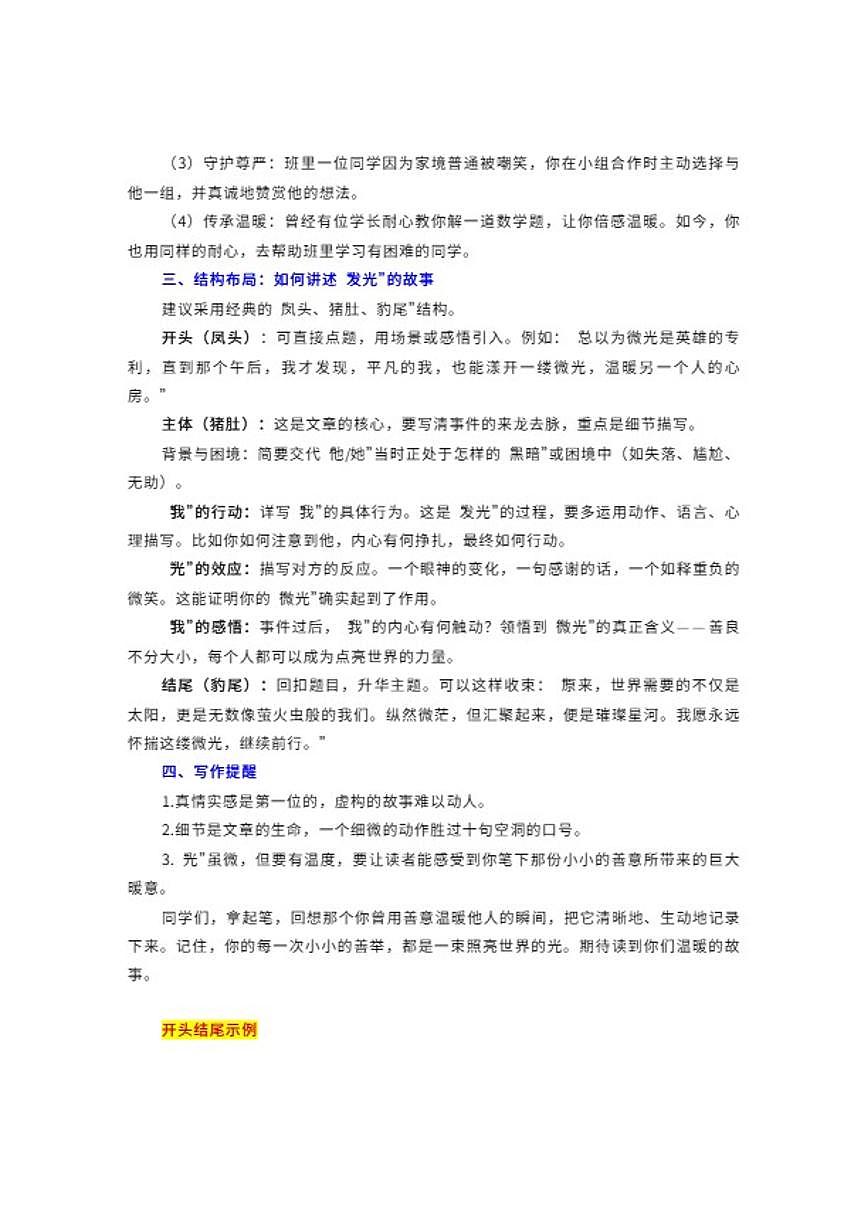 2025年上海市奉贤区中考一模“我也是一缕微光”语文作文写作解析、开头结尾示例、范文欣赏（含解析）第2页