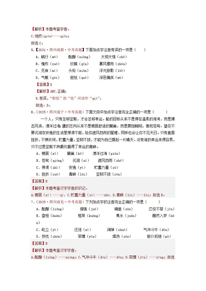 中考二轮复习真题练——字音篇（解析版）第2页