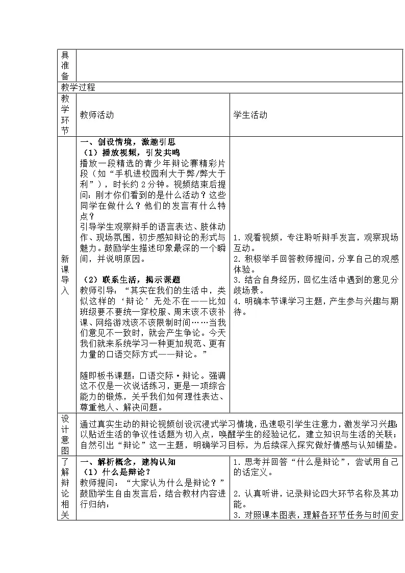 部编人教版初中语文九年级下册 第四单元 口语交际 辩论教学设计第2页