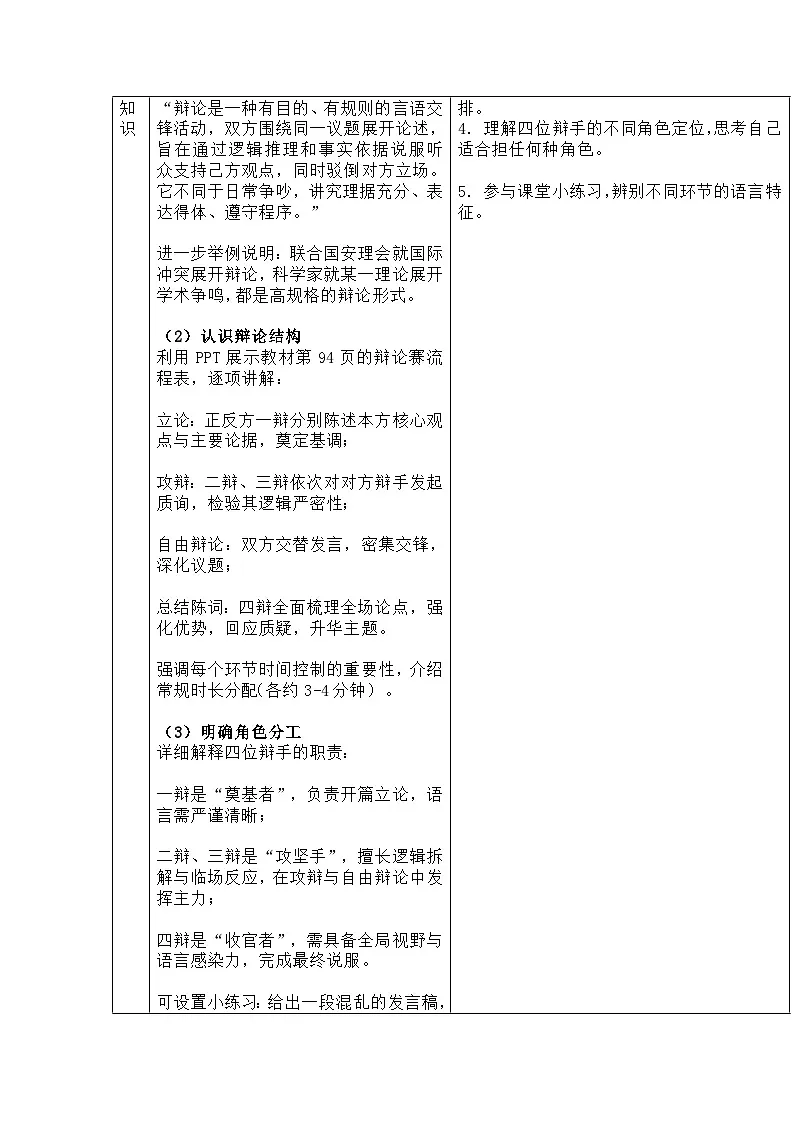 部编人教版初中语文九年级下册 第四单元 口语交际 辩论教学设计第3页