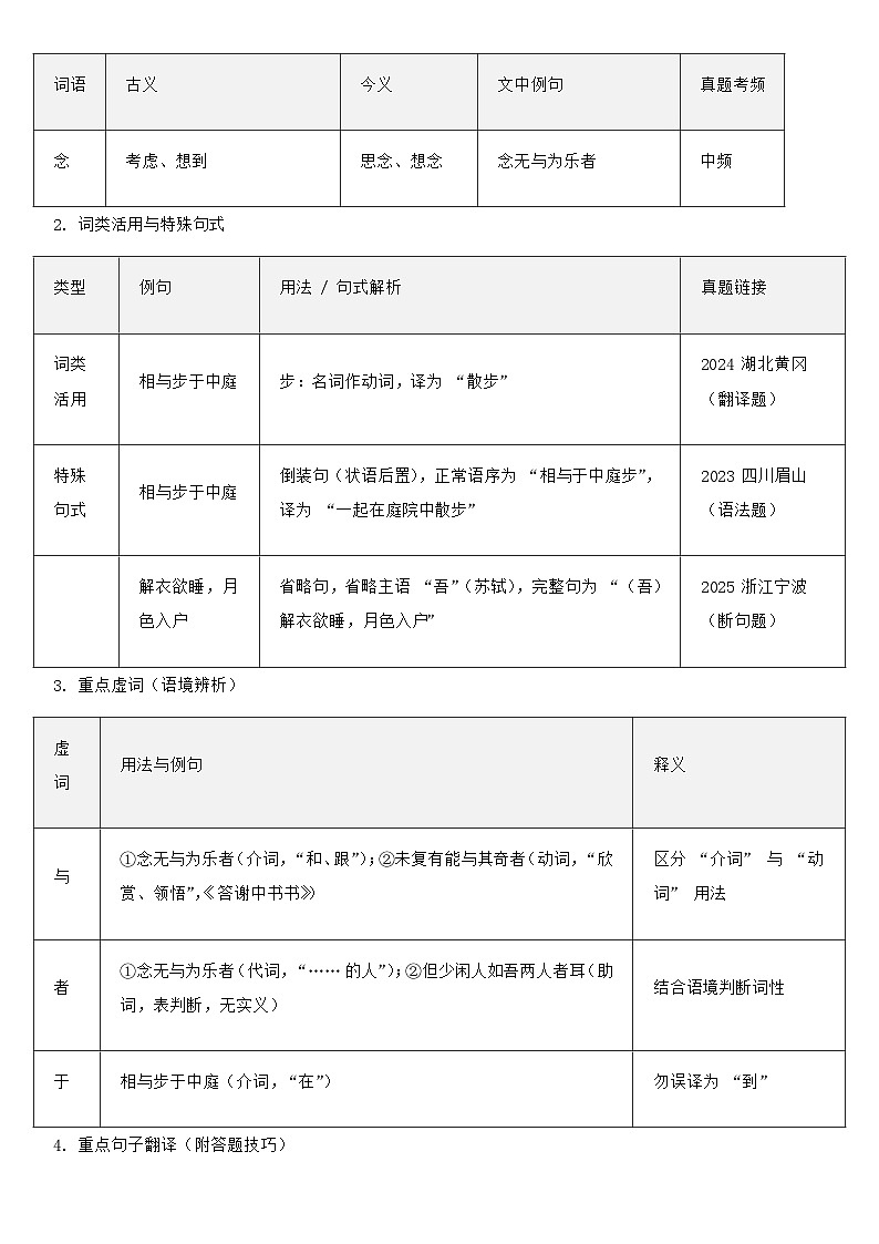 统编版语文八年级上册 第12课《短文两篇》之《记承天寺夜游》知识点考点梳理第2页