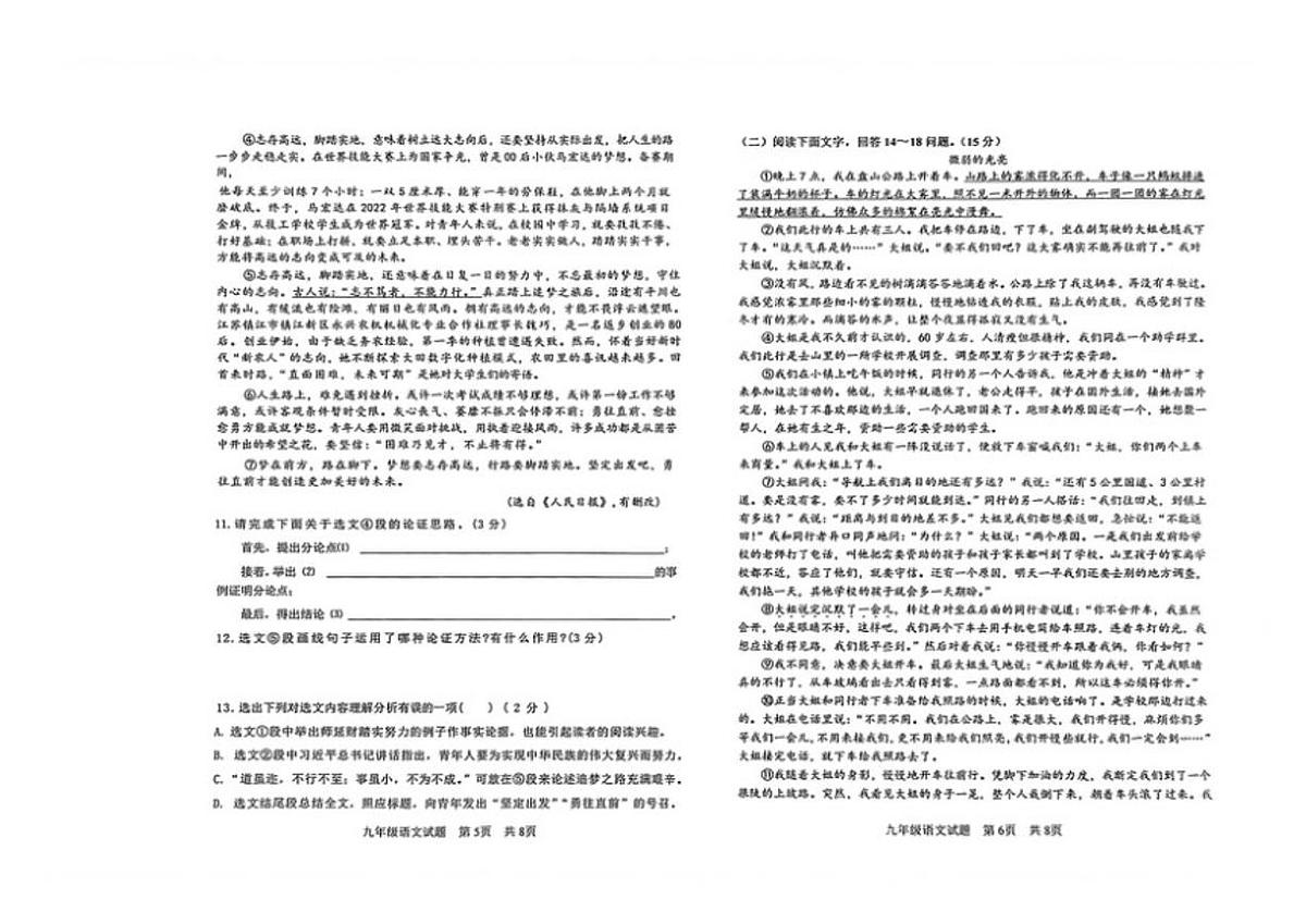 2025-2026学年河北省秦皇岛市青龙满族自治县九年级上学期期末考试语文试题（含答案）第3页