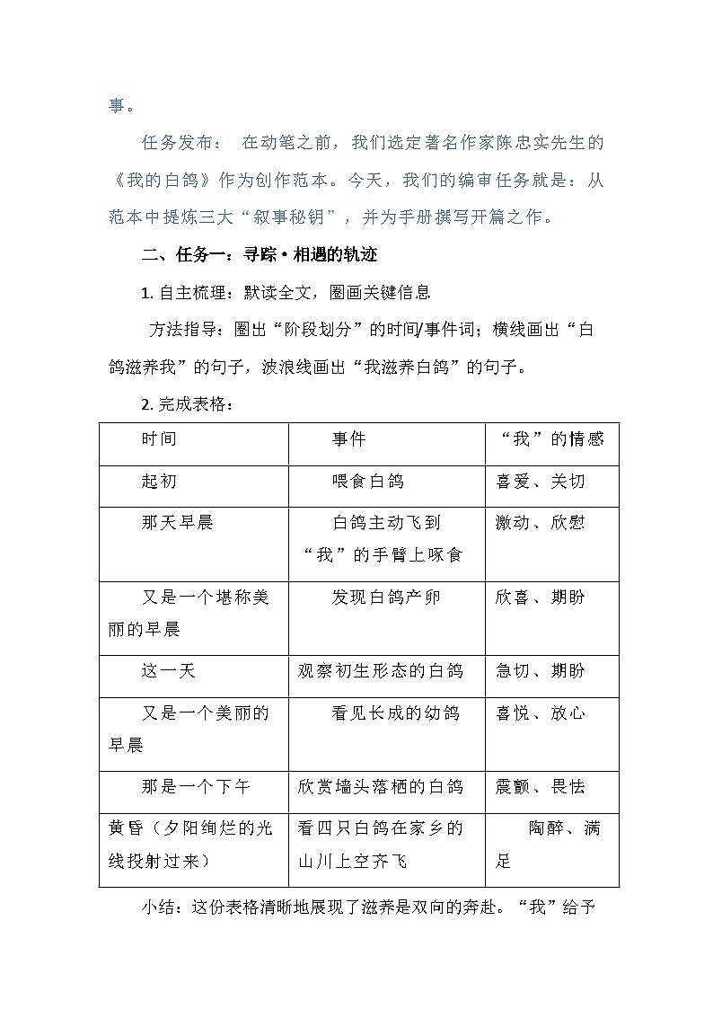 统编版（2024）七年级语文上册 18《我的白鸽》教学设计第2页