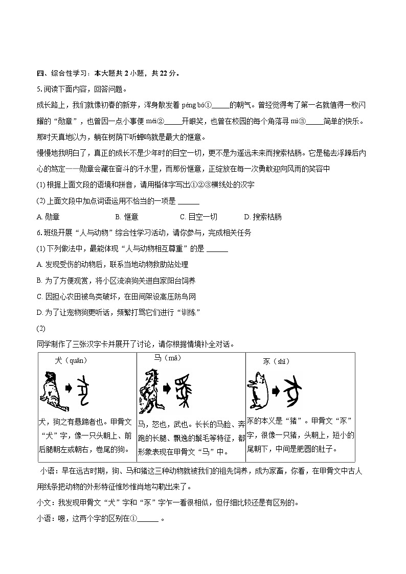 2025-2026学年贵州省遵义市桐梓四中七年级（上）期末语文试卷(含详细答案解析)第2页