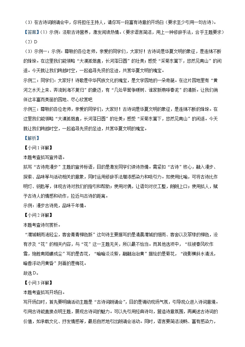 广东省广州大学附属中学教育集团八年级下学期期中语文试题（解析版）-A4第3页