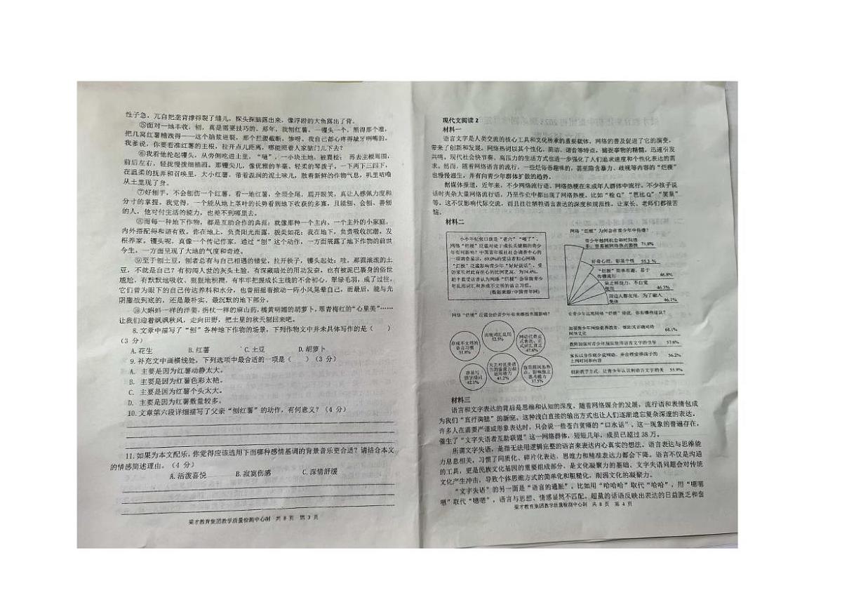 贵州省毕节市梁才教育集团初中集团2025—2026学年九年级上学期第四学月阶段学情自测语文（期末）试卷第2页
