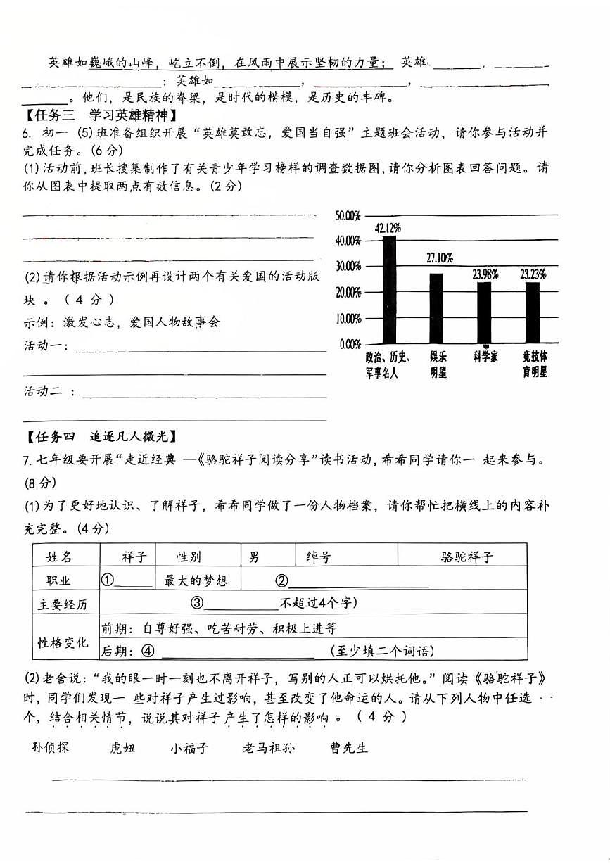 重庆市合川龙市中学2024—2025学年七年级下学期3月阶段学情自测语文题（期末）试卷第2页