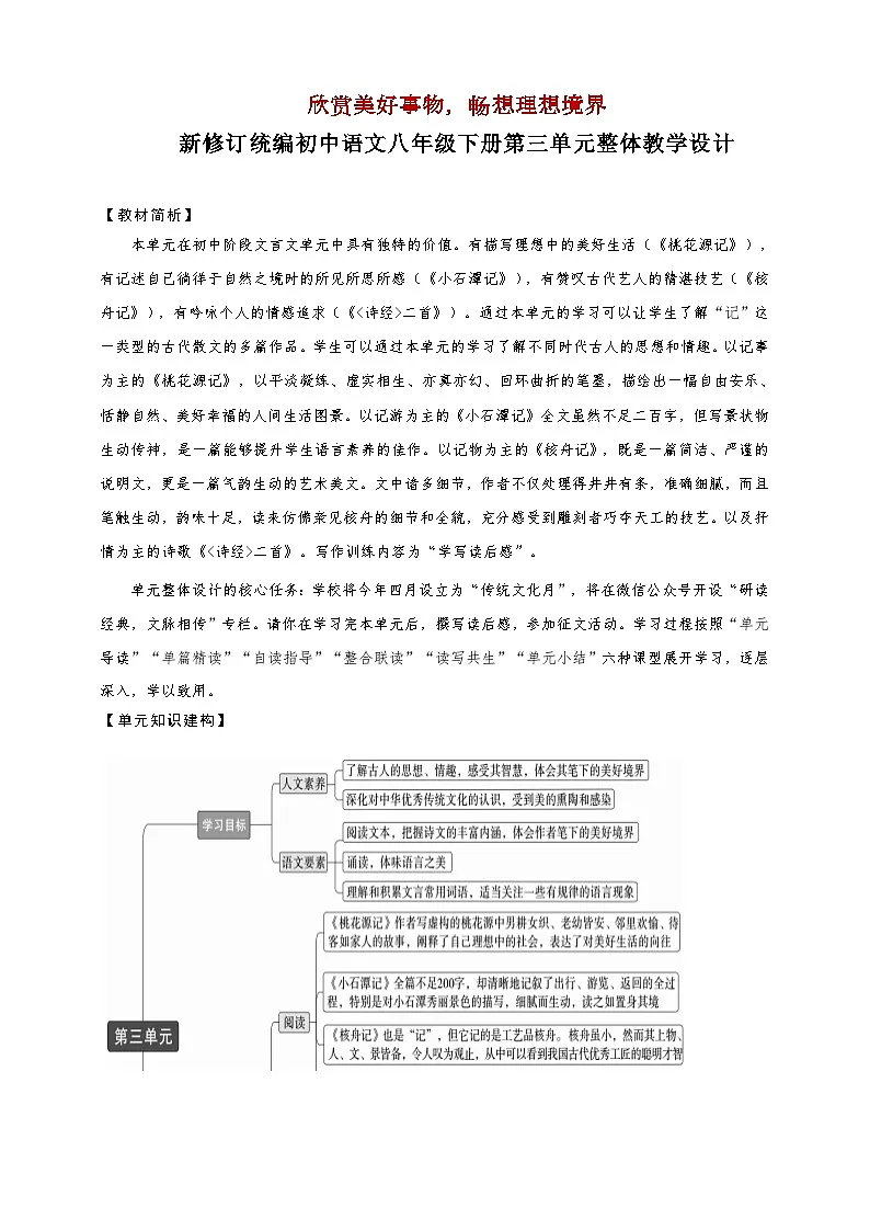 第三单元整体教学设计-【大单元教学】新修订统编版语文八年级下册名师备课系列第1页