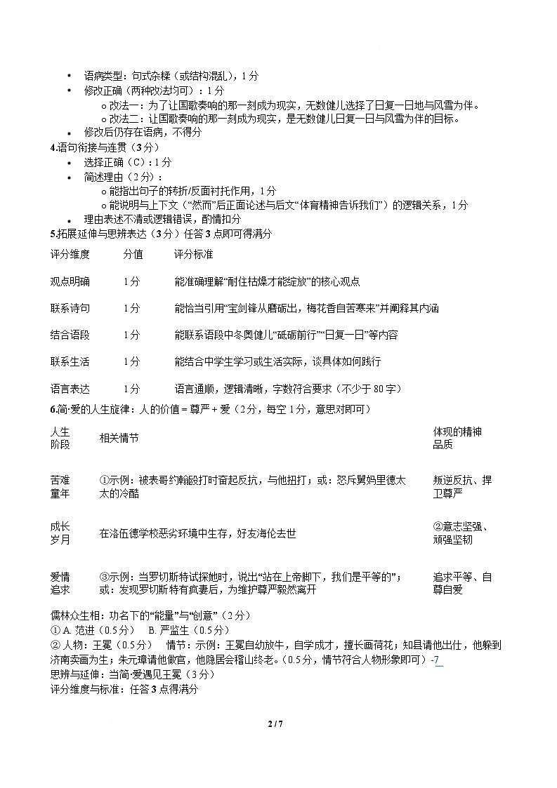 广东省深圳市2026届九年级中考第一次模拟考试语文试卷答案第2页