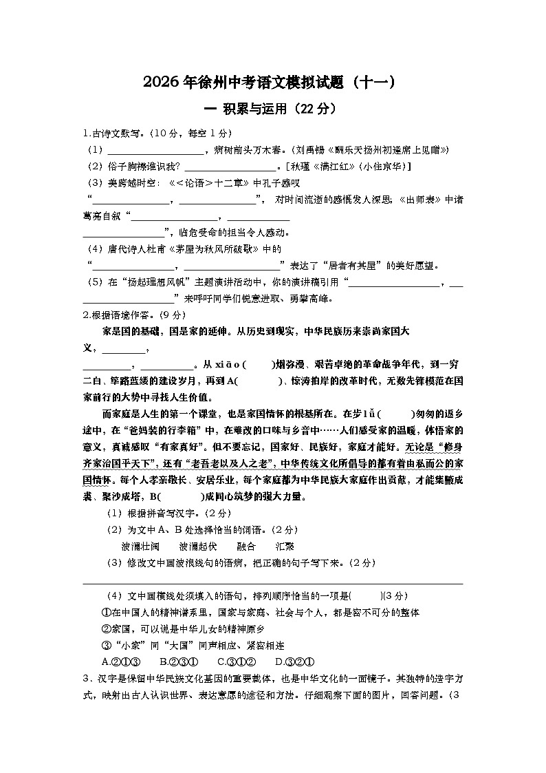 2026年徐州中考语文模拟试题（十一）第1页