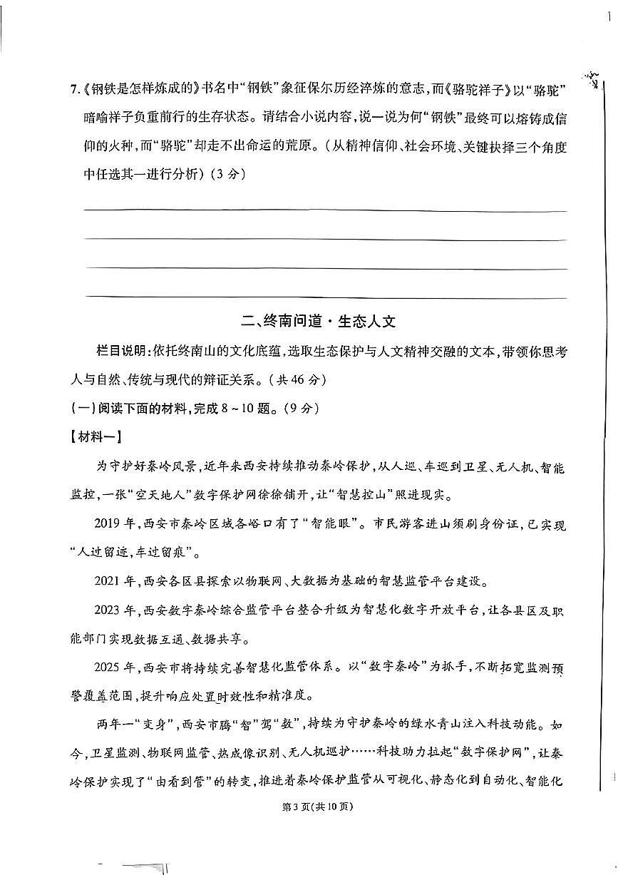 2025年陕西省宝鸡市三迪中学中考三模语文试题第3页