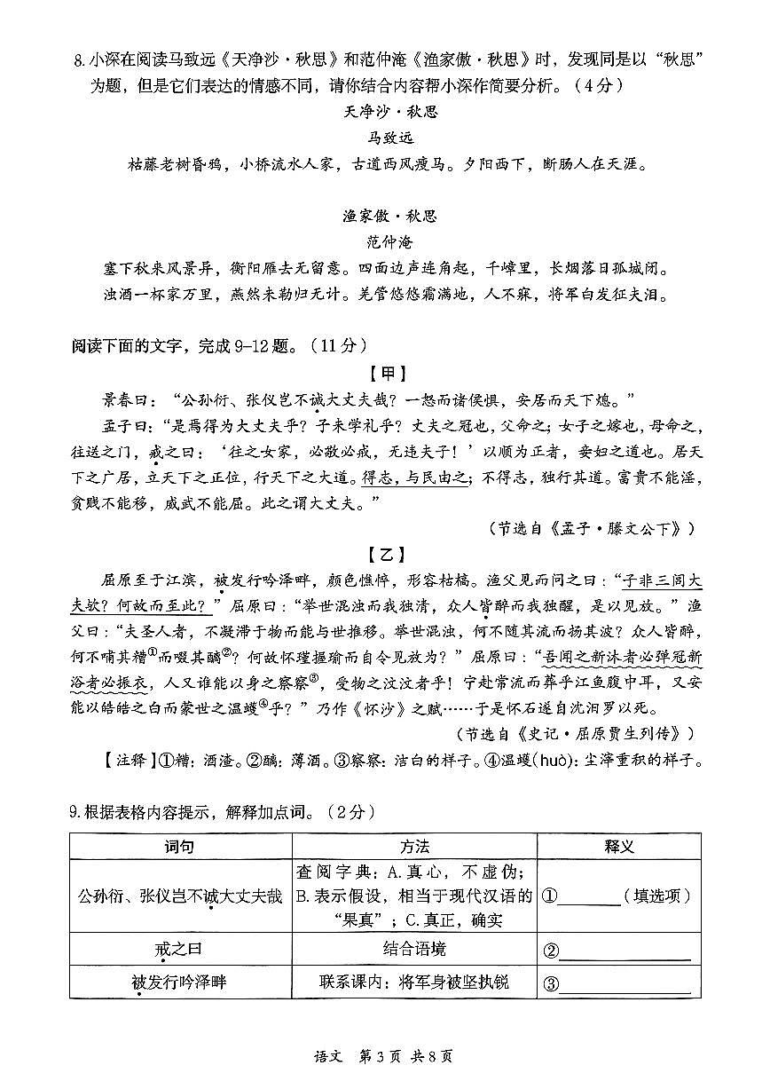 2025年5深圳市坪山区中考二模语文试卷含答案第3页