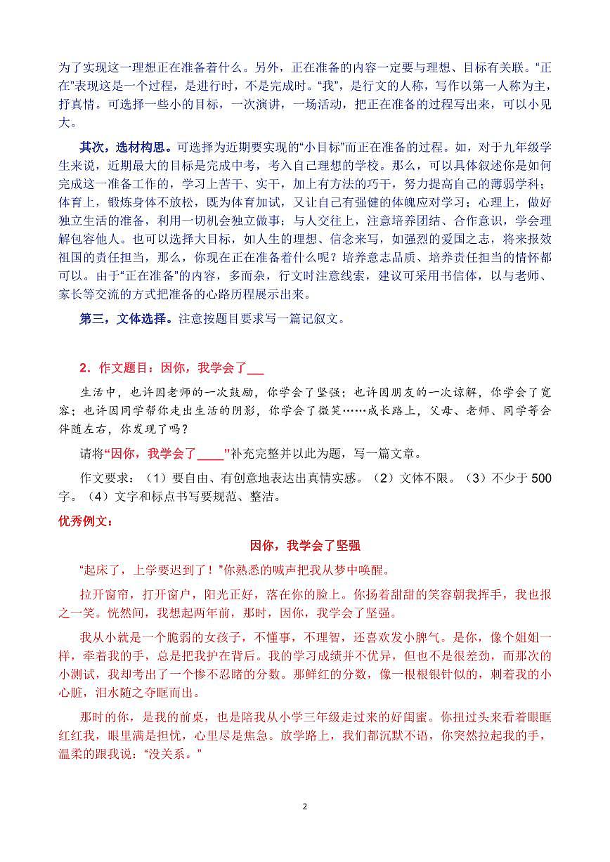中考第一轮复习语文高分作文励志拼搏类作文10篇（写作指导+范文）知识点第2页