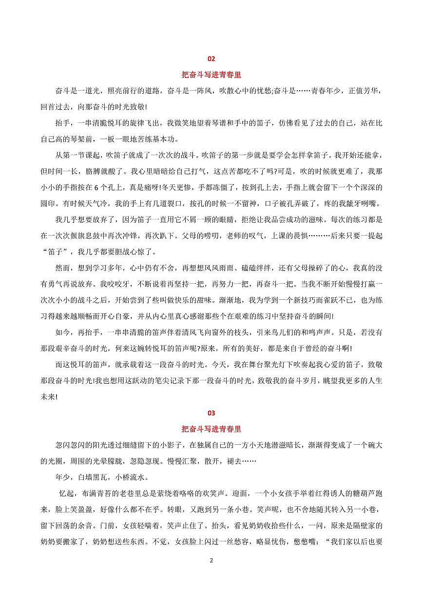 中考第一轮复习语文高分作文《把奋斗写进青春里》范文10篇知识点第2页