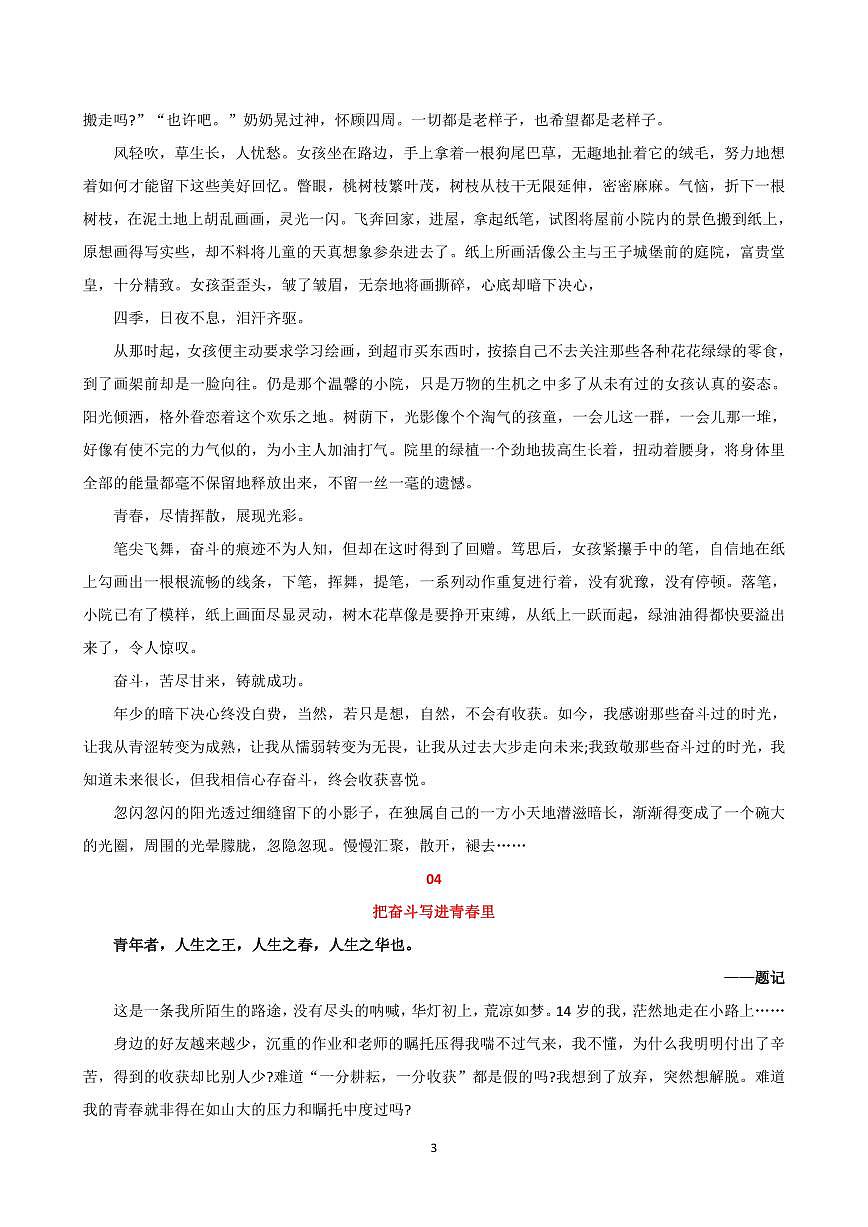 中考第一轮复习语文高分作文《把奋斗写进青春里》范文10篇知识点第3页