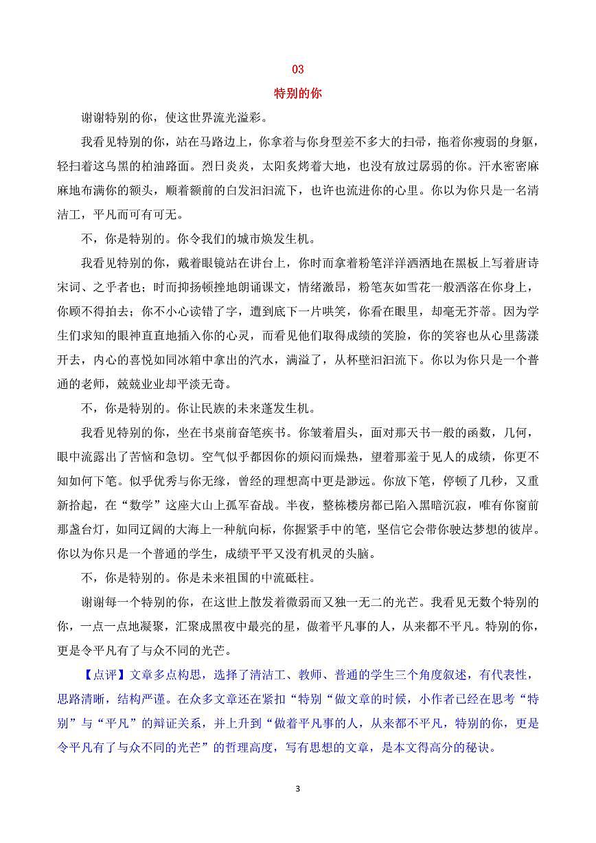 中考第一轮复习语文知识点高分作文：特别的_______(范文7篇)第3页