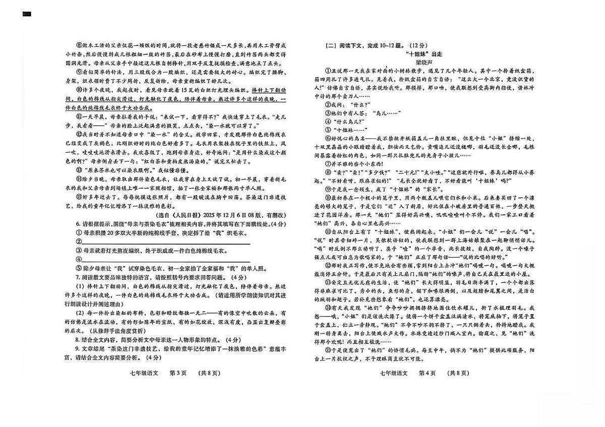 河南濮阳市2025-2026学年上学期期末学业质量测评七年级 语文试卷第2页