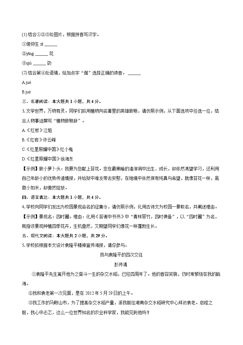 2025-2026学年浙江省杭州市钱塘区八年级（上）期末语文试卷(含详细答案解析)卷第2页