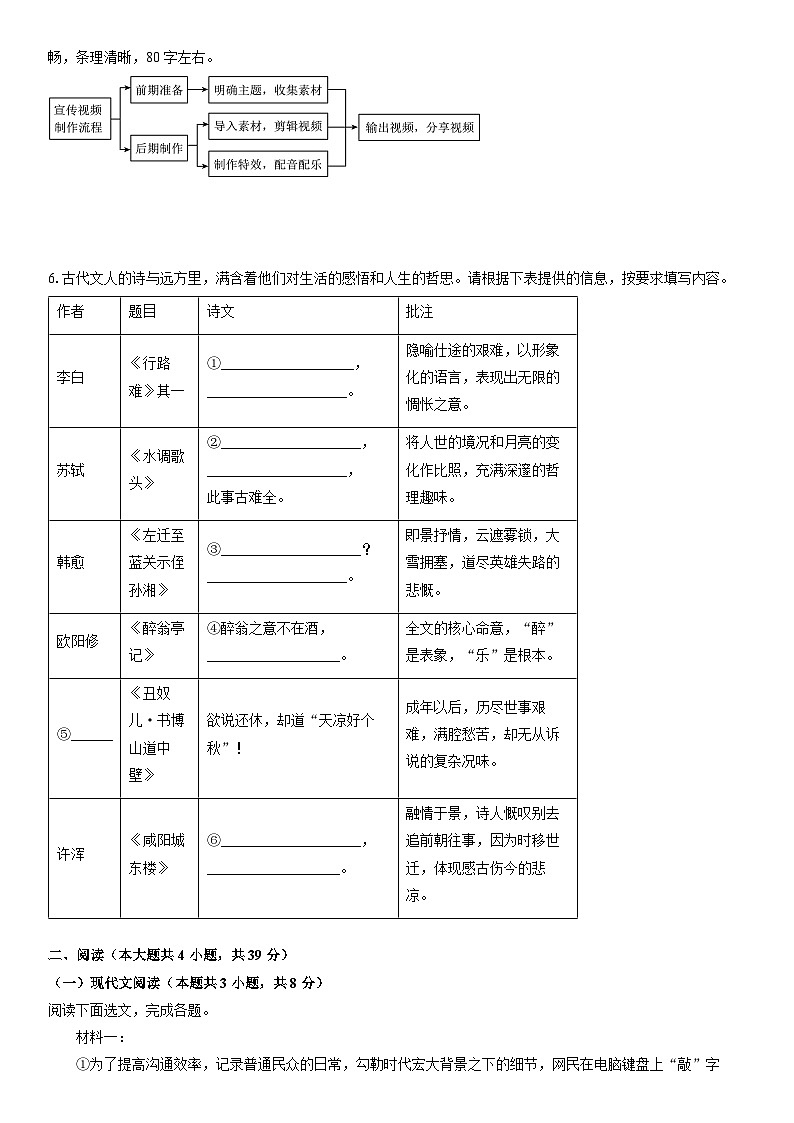 2024-2025学年广西壮族自治区柳州市鹿寨县九年级上学期期末考试语文试卷（学生版）第2页